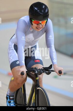 Rio de Janeiro, Brésil. Août 15, 2016. Diao Xiaojuan de Hong Kong, la concurrence de la Chine au cours de l'élimination de l'omnium de cyclisme sur piste de course au Jeux Olympiques de Rio 2016 à Rio de Janeiro, Brésil, le 15 août, 2016. Credit : Wang Haofei/Xinhua/Alamy Live News Banque D'Images