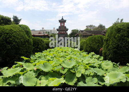 Chengdu, Chengdu, Chine. Août 16, 2016. Chengdu, Chine ? ?- ?15 ?Août 2016 : ?(EDITORIAL ?utiliser ?SEULEMENT. ?CHINE ?OUT) des fleurs de lotus Blossom à l'Université de Sichuan dans le sud-ouest de Chengdu, capitale de la province chinoise du Sichuan, ce qui rend les élèves se sentent sur le campus paisible et joyeuse. Des architectures anciennes caractéristiques chinoises se tenir à côté de la belle fleur de lotus pond à Huaxi District de l'Université de Sichuan, qui attire l'attention des visiteurs et des étudiants lors de la fleurs de lotus blossom en été. © SIPA Asie/ZUMA/Alamy Fil Live News Banque D'Images