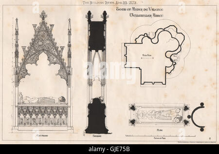 Tombe d'aymer de Valence, l'abbaye de Westminster. Londres, antique print 1873 Banque D'Images