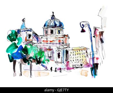 Freehand original aquarelle de carte de voyage Rome Italie, vieille il Illustration de Vecteur