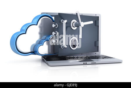 Un coffre-fort pour ordinateur portable et cloud storage (fait en 3D Rendering) Banque D'Images