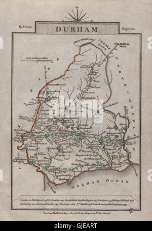 Par DURHAM John CARY. Antique miniature county map. La couleur originale, 1812 Banque D'Images