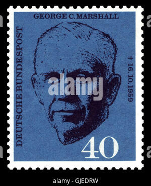 Timbre ouest-allemand 'DBP 1960 344', émis en 1960, honorant le général George C. Marshall, chef d'état-major de l'armée américaine pendant la seconde Guerre mondiale et prix Nobel de la paix. Banque D'Images