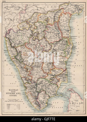 L'Inde britannique S. & Coromandel Côtes de Malabar. Madras (Chennai) Mysore, 1906 map Banque D'Images