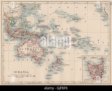 Pacifique OCÉANIE COLONIALE.British Dutch Spanish French German Portuguese 1906 map Banque D'Images