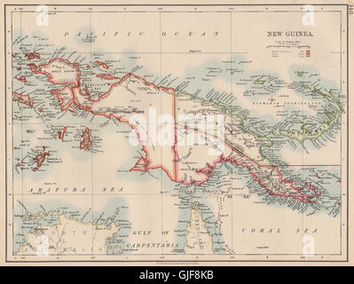 Guinée coloniale. Les terres de l'empereur Guillaume. British & Dutch Guinée, 1906 map Banque D'Images