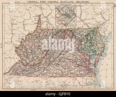 US MID ATLANTIC STATES.VA la West Virginia Maryland Virginia Washington DC 1906 map Banque D'Images