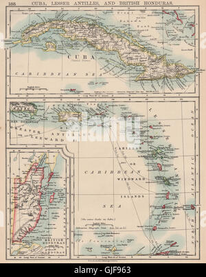 Îles des Caraïbes. Cuba Honduras britannique Caribbee/Windward. JOHNSTON, 1906 map Banque D'Images