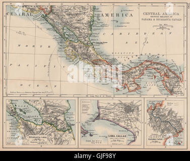 100.Nord.Panama Nicaragua Canals.Lima Callao Costa Rica.JOHNSTON, 1906 map Banque D'Images