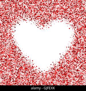 Carte vectorielle avec Shimmer. Carte de souhaits avec le coeur. Red sparkle. Shimmer. Scintille. Cadre rouge des coeurs. Frontière. Confettis. Illustration de Vecteur