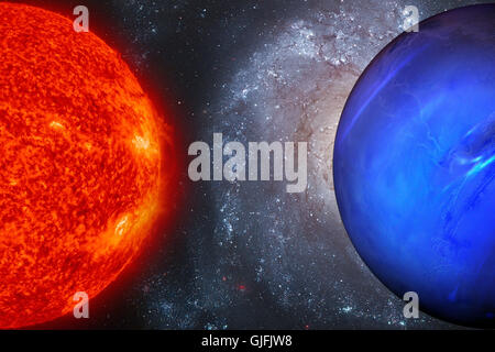 Système solaire - Neptune. C'est le huitième et le plus éloigné de la planète Soleil dans le système solaire. C'est une planète géante. Neptune a Banque D'Images