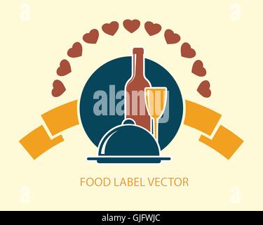 Avec l'étiquette bouteille de vin, le verre plat et abstract vector illustration Illustration de Vecteur