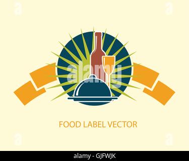 L'emblème des aliments avec l'étiquette bouteille de vin, verre à vin et lave abstract vector illustration Illustration de Vecteur