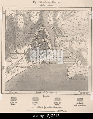 Santo Domingo. République dominicaine. Hispaniola, 1885 carte antique Banque D'Images