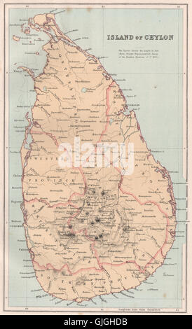 Île de Ceylan. Le Sri Lanka. Les provinces. BARTHOLOMEW, 1886 carte antique Banque D'Images