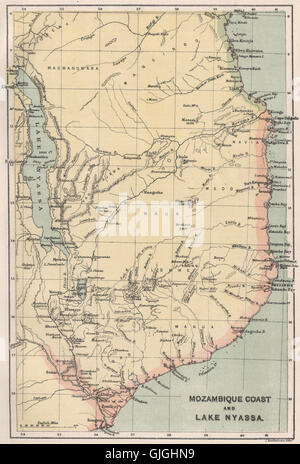 La côte du Mozambique et le lac Malawi. Lac Nyasa. La Tanzanie. BARTHOLOMEW, 1886 map Banque D'Images