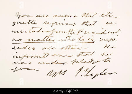 John Tyler, 1790 - 1862. 10e président des États-Unis d'Amérique. Échantillon d'écriture à la main. Banque D'Images