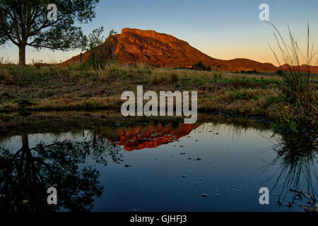 Mont Soleil marron réflexion, Queensland, Australie Banque D'Images