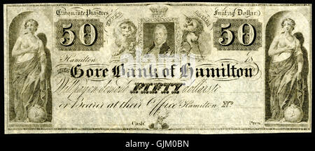 Peut S1800 Le Gore Bank of Hamilton, UC 50 Dollars (années 1800) Banque D'Images