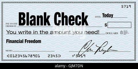 Chèque en blanc - La Liberté Financière de la richesse Banque D'Images