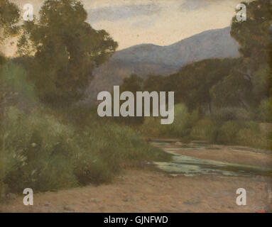 *Paisatge* de Joan Brull i Vinyoles, peintre espagnol des XIXe et XXe siècles, connu pour ses contributions à la peinture paysagère en catalan L’œuvre dépeint des paysages naturels et des paysages régionaux. Banque D'Images