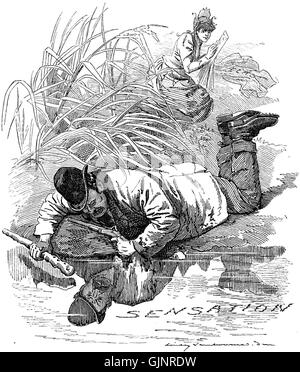 Cette bande dessinée intitulée « The Newest Narcissus Punch », disponible via Project Gutenberg eText 14514, critique avec humour la vanité et l'auto-réflexion, en ligne avec le style satirique du magazine Punch. Banque D'Images