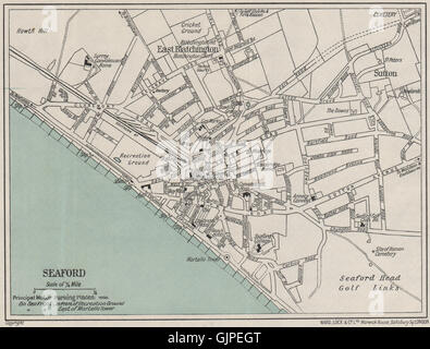 SEAFORD vintage town/city plan. Le Sussex. WARD LOCK, 1933 carte vintage Banque D'Images