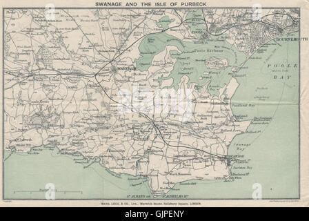 À l'ÎLE DE PURBECK. Wareham Swanage Bournemouth Poole. Le Dorset. WARD LOCK, 1923 map Banque D'Images