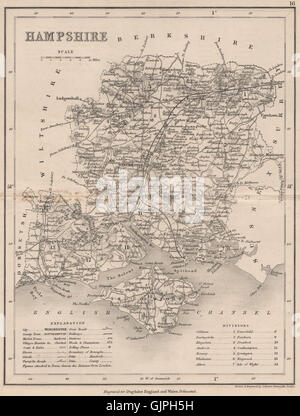 HAMPSHIRE county map par DUGDALE/ARCHER. Canaux sièges bureaux de vote, 1845 Banque D'Images