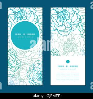 Blue Line Vector art flowers frame pattern ronde verticale invitation cartes de souhaits set Illustration de Vecteur