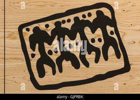 Silhouette graphique sur fond de bois : l'Amitié Banque D'Images