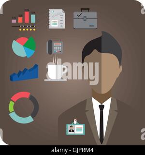 Idée d'entreprise infographie avec icônes, personne, téléphone, café et des graphiques, design plat. Vector image numérique Illustration de Vecteur
