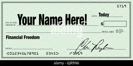 La Liberté Financière - votre nom sur chèque en blanc Banque D'Images