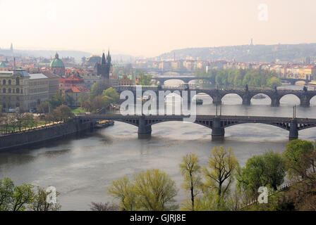 Prague du haut - vue aérienne 03 ponts de Prague Banque D'Images