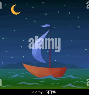 Navire flotte dans la mer de nuit Illustration de Vecteur
