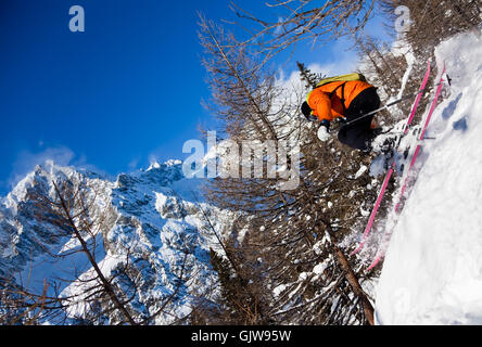 Skieur ski ski Banque D'Images