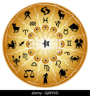 Roue de l'horoscope d'or Banque D'Images