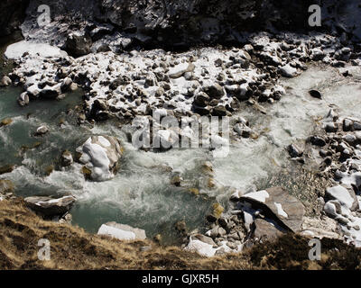 Rushing Himalayan mountain water in Nepal's Everest Base Camp near Tengboche Banque D'Images
