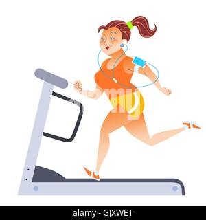 Grosse femme sur le sport à l'arrêt d'un tapis roulant Illustration de Vecteur