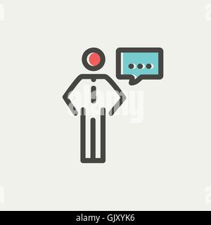 Businessman with speech bubble l'icône de la ligne mince Illustration de Vecteur
