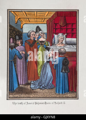 La mort d'Anne de Bohême, épouse de Richard II et sœur de Venceslas, Empereur d'Allemagne en 1394. Banque D'Images