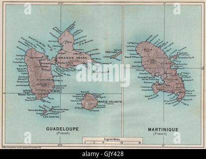 ANTILLES FRANÇAISES. Martinique Guadeloupe. French West Indies vintage map 1927 Banque D'Images