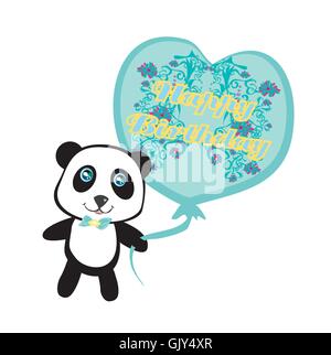 Happy birthday card - panda mignon avec balloon Illustration de Vecteur