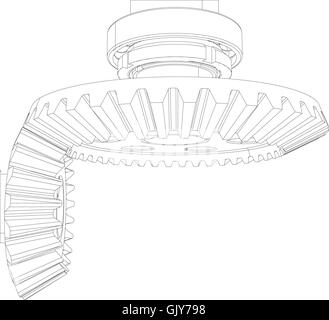 Les pignons en fil de fer avec les roulements et les arbres. Close-up. Vector Illustration de Vecteur
