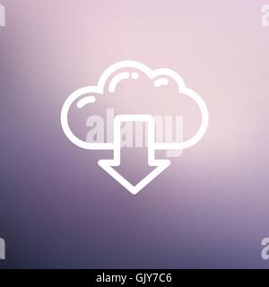 Cloud avec flèche vers le bas sur l'icône de la ligne mince Illustration de Vecteur