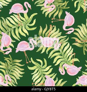 Motif transparent aquarelle avec flamingo bird. Illustration de Vecteur