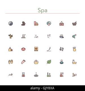 Icônes de ligne de couleur Spa Illustration de Vecteur