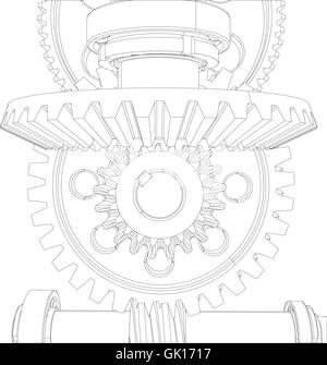 Les pignons avec les paliers et arbres. Close-up. Vector Illustration de Vecteur