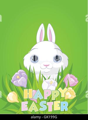 Lapin de Pâques avec bouquet de crocus Illustration de Vecteur