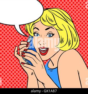 Girl Talk joie téléphone vintage Pop art comic Illustration de Vecteur